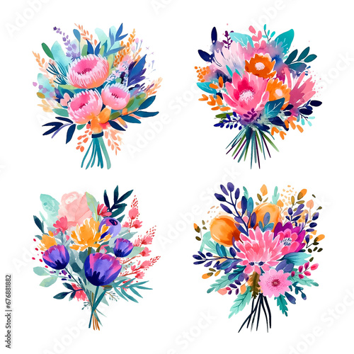 Bouquet of flowers watercolor paint collection