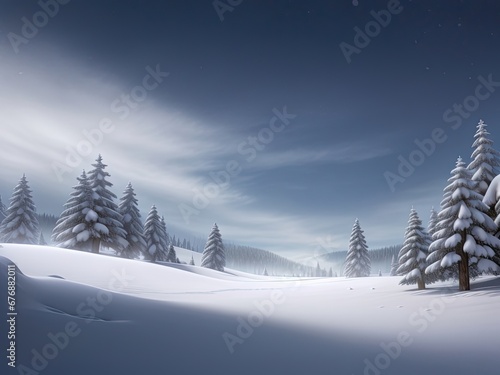 Beautiful ultrawide background image of light snowfall falling over of snowdrifts © REZAUL4513