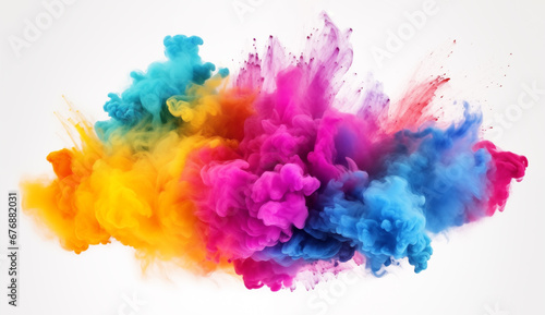 Colorful rainbow paint powder explosion in vibrant colors on white background © olympuscat
