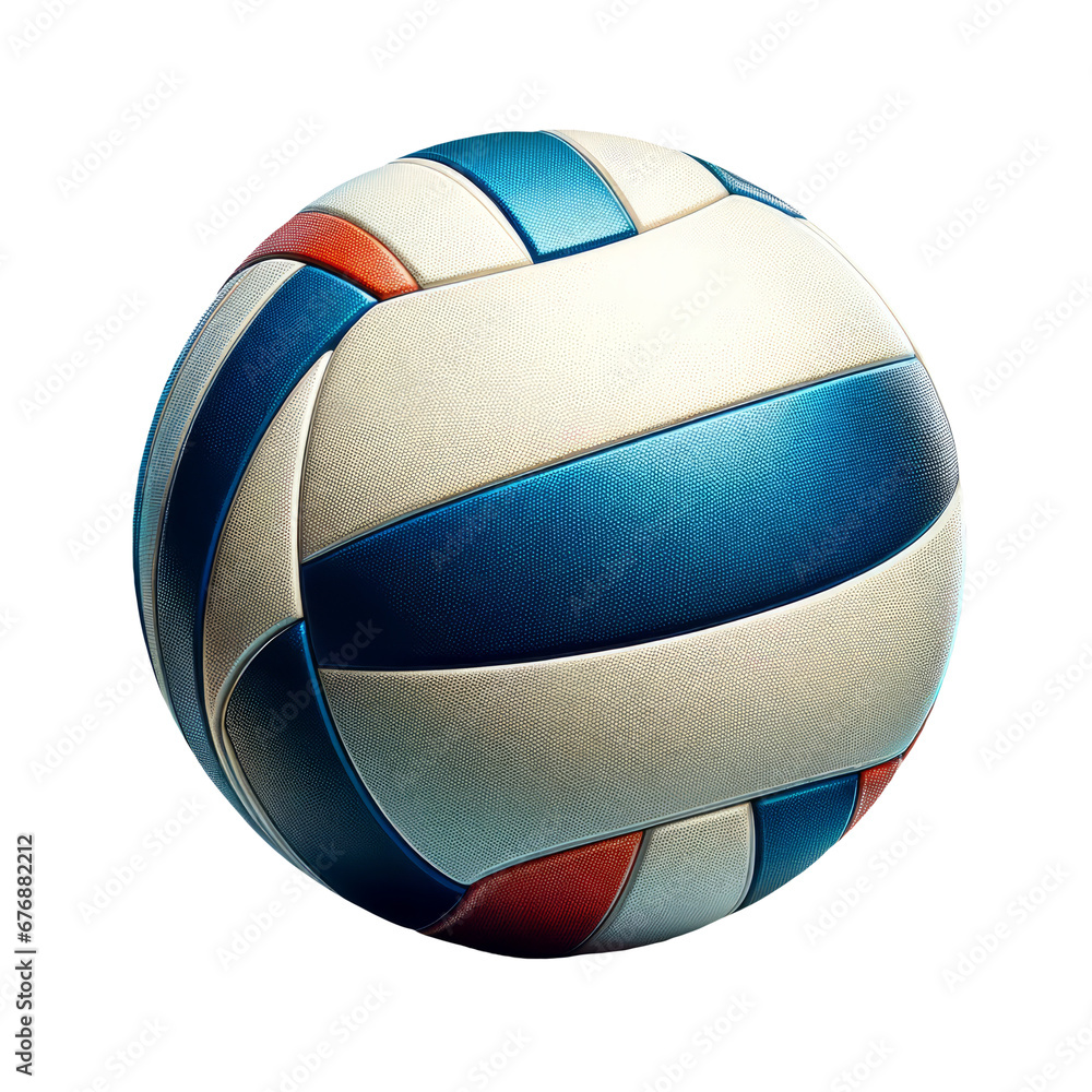 A textured volleyball in blue, white, and tan, ideal for sports promotions, team equipment features, or athletic event visuals. A textured volleyball in blue, white, and tan, ideal for sports promotions, team equipment features, or athletic event visuals.