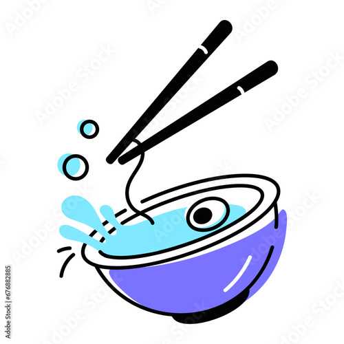 Get this doodle icon of noodles bowl 