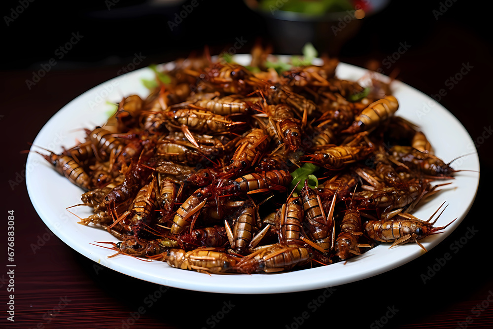Jing Leed - Thailand - Deep-fried grasshoppers or crickets, seasoned for a crispy snack Jing Leed - Thailand - Deep-fried grasshoppers or crickets, seasoned for a crispy snack