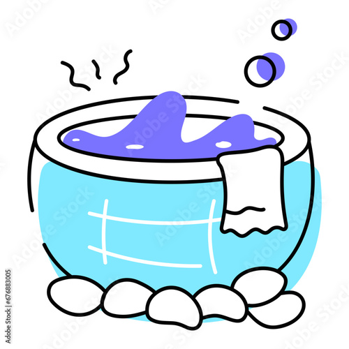 Trendy doodle icon of hot tub 