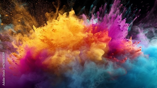 Multicolor powder explosion on black background.Generative AI © shuvodesign