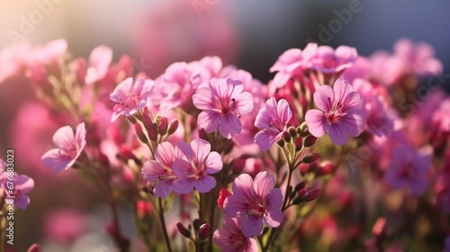 Small pink flowers with blurred background.Generative AI