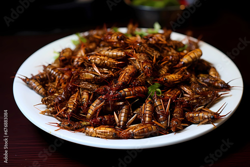 Jing Leed - Thailand - Deep-fried grasshoppers or crickets, seasoned for a crispy snack photo