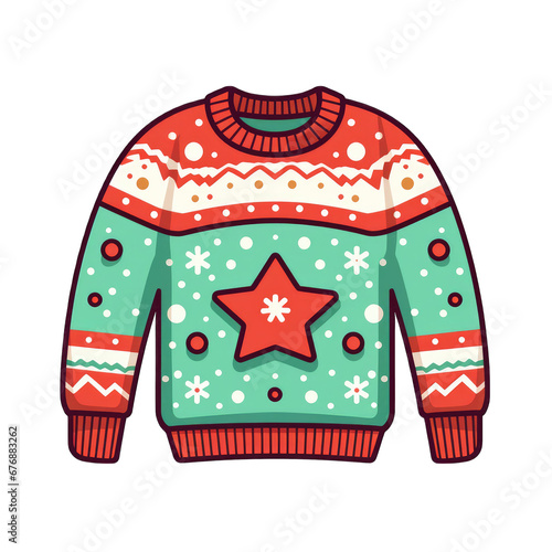 Cute Kawaii Ugly Christmas Sweater cartoon, isolated