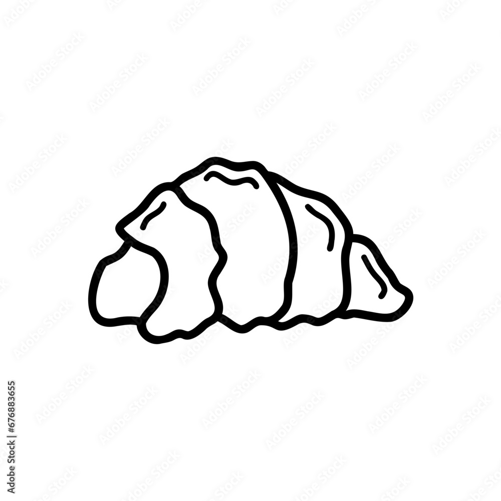 Vector black and white croissant clipart in doodle style. Isolated image on a white background. For banner, poster and menu bakery shop. Hand drawn vector illustration. Vector black and white croissant clipart in doodle style. Isolated image on a white background. For banner, poster and menu bakery shop. Hand drawn vector illustration.