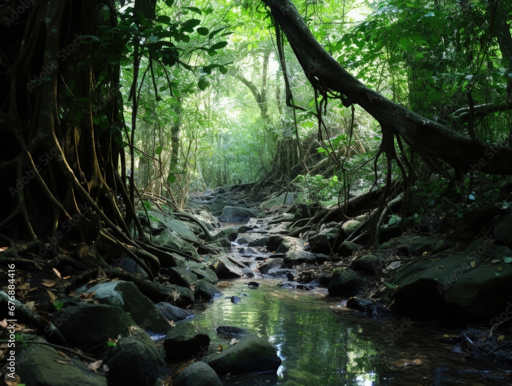 Fototapeta premium Deep jungle of mossy tropical forest in Southeast Asia Landscape