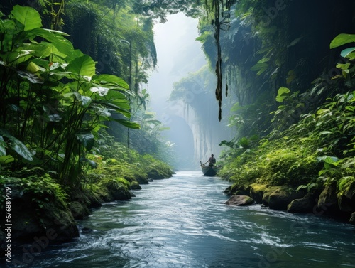 Deep jungle of mossy tropical forest in Southeast Asia Landscape