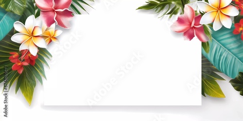Wallpaper Mural Frame mockup with tropical flowers on a white background. Banner or gift card with flowering frame Torontodigital.ca