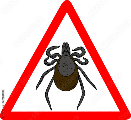 Tick warning red triangular warning road sign