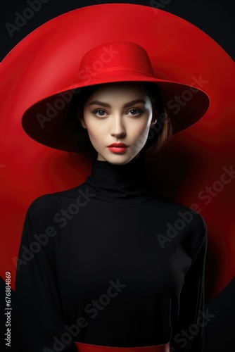 Female fashion model in red hat  © Natalia