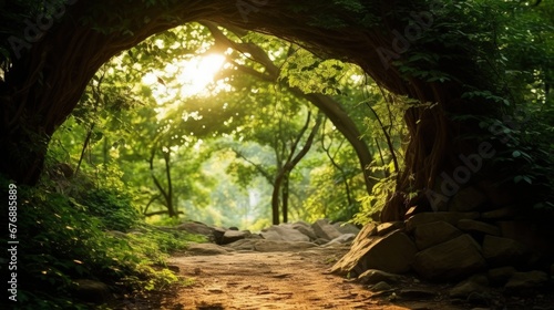 Natural Archway shape in Jungle Panoramic Forest Background © JuJamal