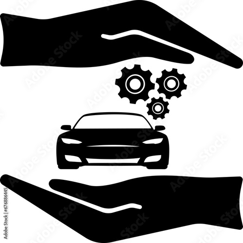 vector illustration of a car and gears on a transparent background