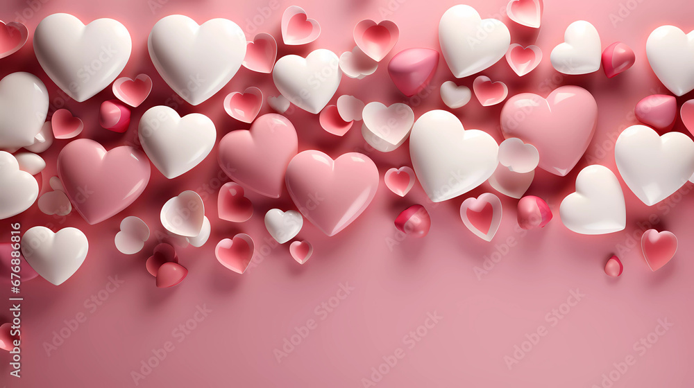 a bunch of pink and white hearts are scattered together on a pink background with a white border and a red border