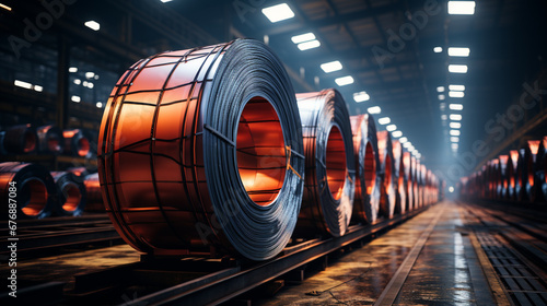 Big rolls of steel in factory. photo