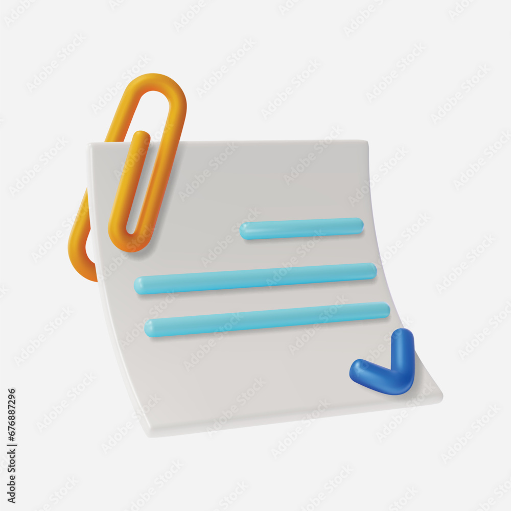 3d Paper Sheet Letter with Check Mark and Clip Cartoon Style Isolated on a White Background. Vector illustration of Work Contract Concept 3d Paper Sheet Letter with Check Mark and Clip Cartoon Style Isolated on a White Background. Vector illustration of Work Contract Concept