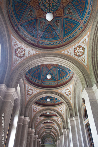 Chernivtsi National University. Interior of Metropolitans wing of ex Residence of Bukovinian and Dalmatian ones. Byzantine and Moorish architecture. Postcard style. indoor shot