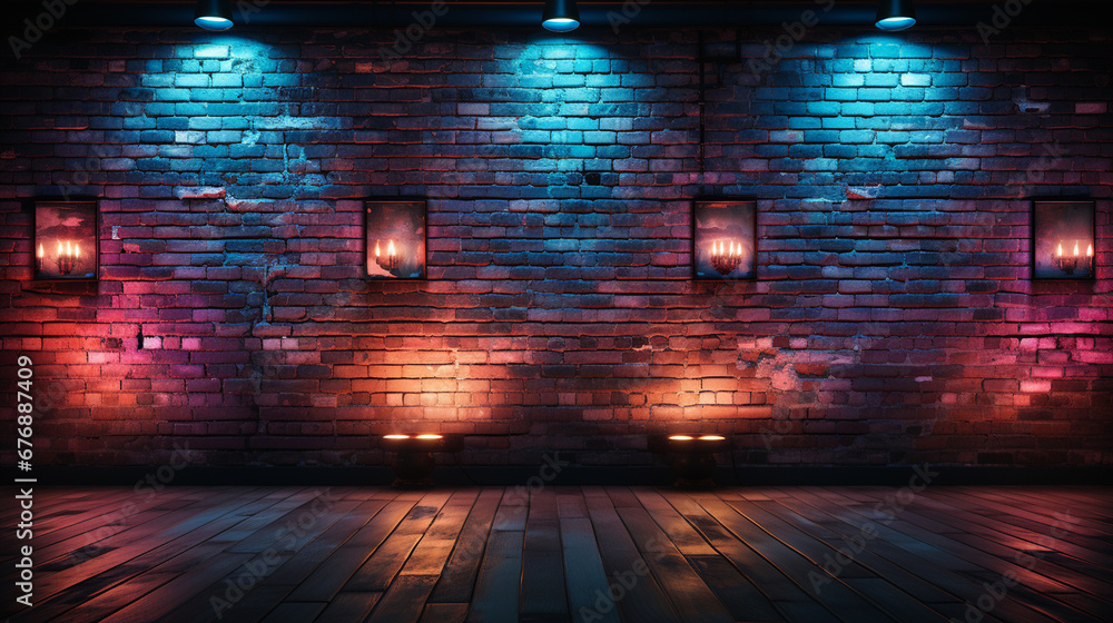 Fototapeta premium Brick wall and neon lights.