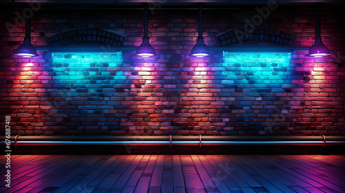 Brick wall and neon lights.