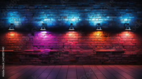 Brick wall and neon lights.