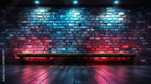 Brick wall and neon lights.