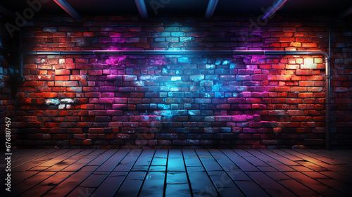 Brick wall and neon lights.