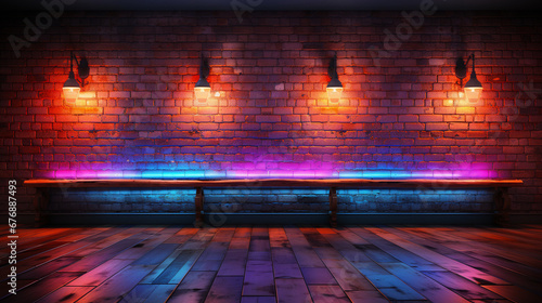 Brick wall and neon lights.