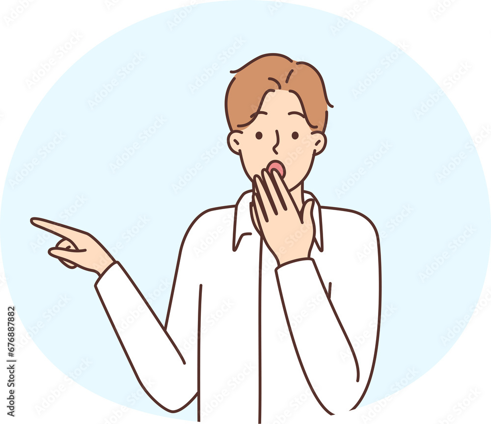 Stunned man point at blank copy space Stunned man point at blank copy space