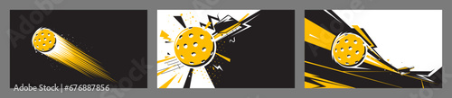 Set of pickleball paddle and ball on abstract background. The sports concept