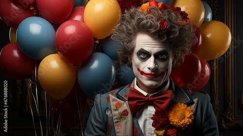 Clown with colorful balloons.