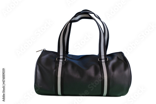 Closeup sport black bag on white background and clipping paths, Bag ready to travel