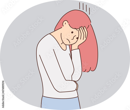 Unhappy woman feel depressed overthinking