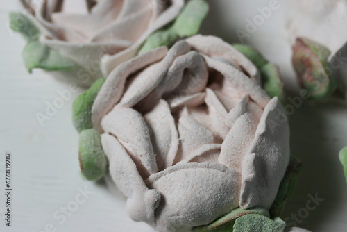 Safir flower. Homemade marshmallows. Photographed from above. Close-up.