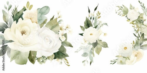 Watercolor floral illustration. green & gold leaf branches collection, for wedding stationary, greetings, wallpapers, fashion, background. Eucalyptus, olive, green leaves, Generative AI photo