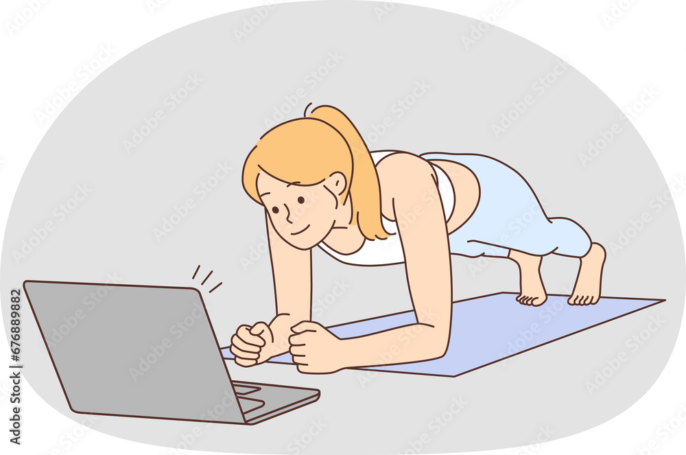 Woman training online with lesson on computer Woman training online with lesson on computer