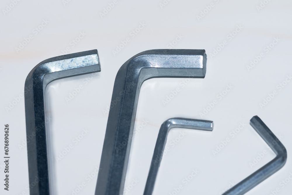 hexagons of different sizes, silver, top view. hexagons of different sizes, silver, top view.