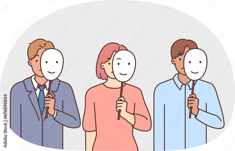 Diverse people holding masks in hands Diverse people holding masks in hands