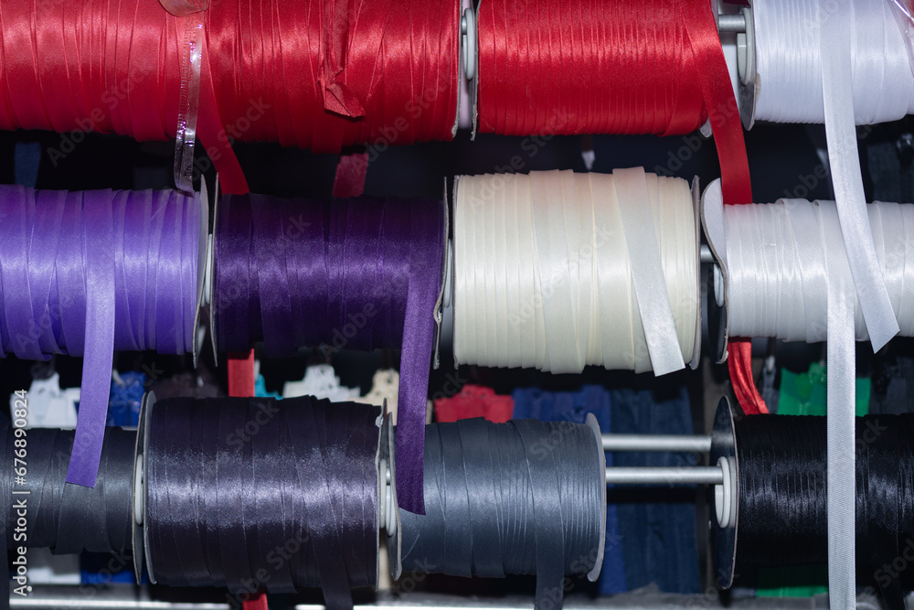 Silk bias tape for sewing on spools. Silk bias tape for sewing on spools.