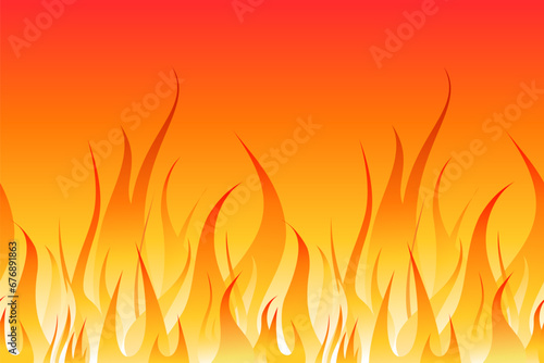 Illustration of burning bonfire on the red background. Red burning flame. 