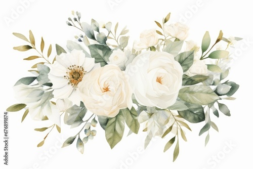Watercolor floral illustration bouquet set collection green blush blue yellow pink frame  border  bouquet  wreath wedding stationary  greetings  wallpaper  fashion  posters  Leaves  Generative AI