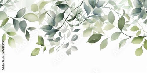 Watercolor seamless border - illustration with green leaves and branches, for wedding stationary, greetings, wallpapers, fashion, backgrounds, textures, DIY, wrappers, Generative AI