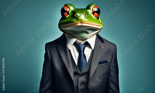 frog businessman in suit and tie
