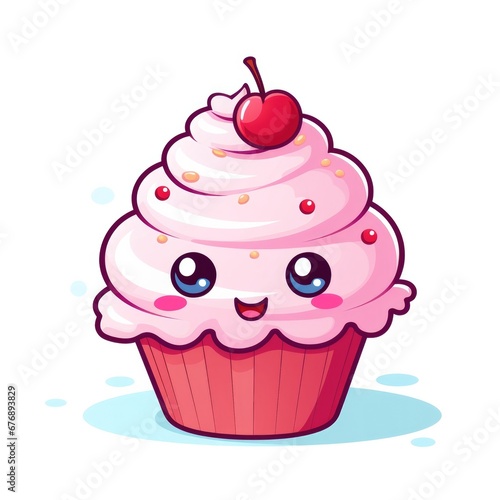 Cute Cartoon Cupcake Character Isolated on a White Background