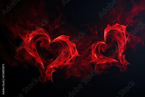 Two Hearts made of red smoke. Love Concept. Generative AI photo