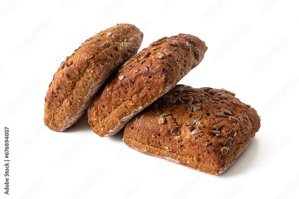 Swedish bourget buns with brown crust on a white background Swedish bourget buns with brown crust on a white background
