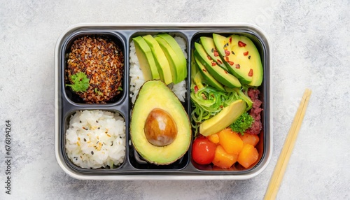 Boîte à Lunch de Style Japonais avec Avocat et Riz Assaisonné