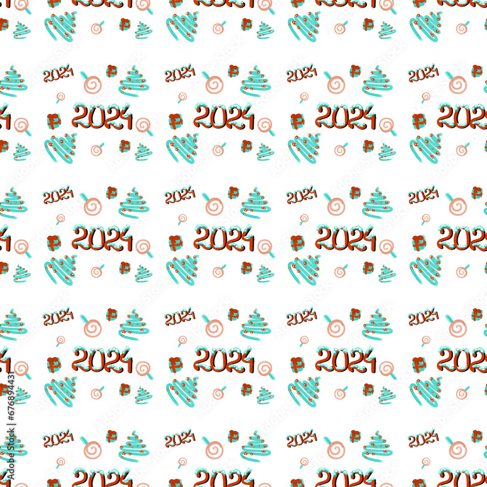 Seamless pattern in red and turquoise color in honor of the coming year 2024. Pattern for wrapping paper, pattern for background, seamless background. Seamless pattern in red and turquoise color in honor of the coming year 2024. Pattern for wrapping paper, pattern for background, seamless background.