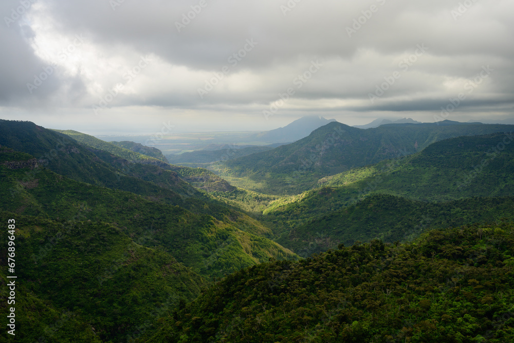 Black River Gorge Viewpoint with Lush Green Rainforest Valley in Mauritius